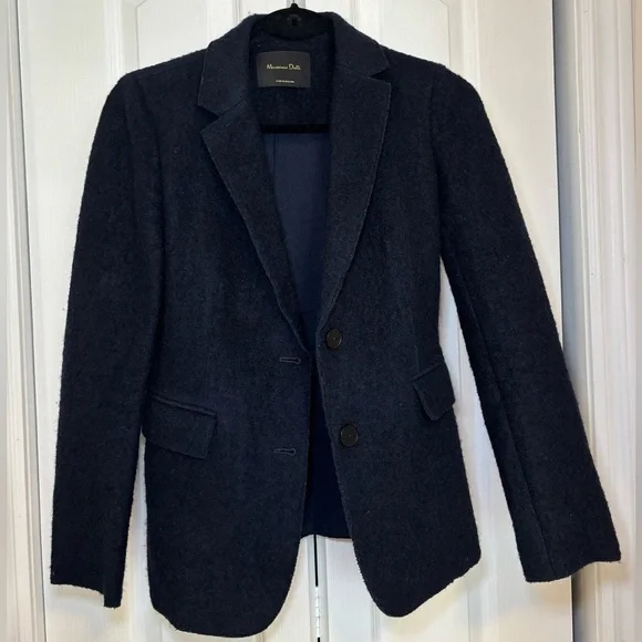 Massimo Dutti - Long Sleeve Women’s Business Casual Office Navy Blue Wool Blazer - Picture 1 of 11